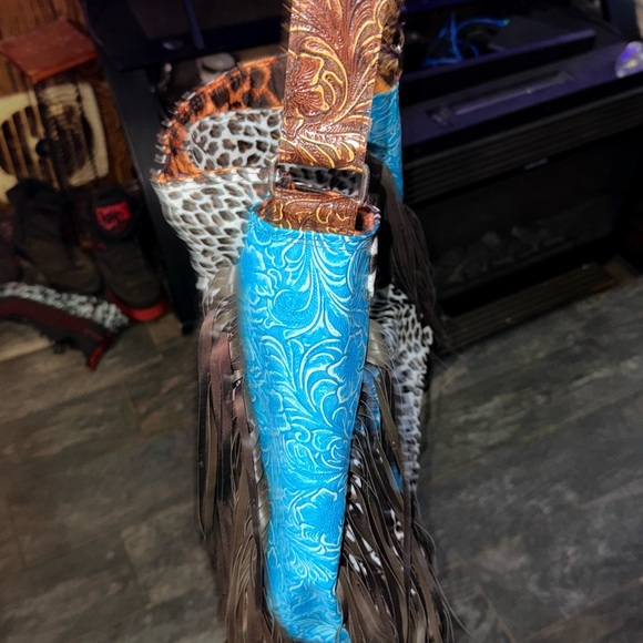 LV upcycled tote Leopard Print Tote with Blue Accents - Picture 4 of 6